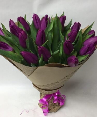 Букет из 23 фиолетовых Тюльпанов